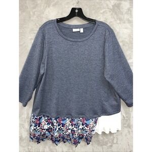 Logo Lounge Lori Goldstein Top Women's XL Blue‎ Mixed Media Pockets Artsy